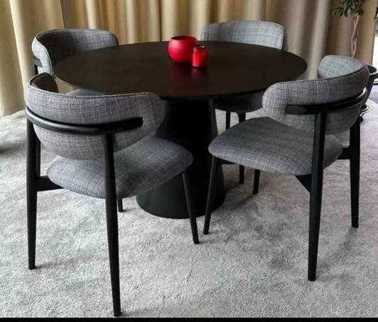 Comedor de 4 sillas Estilo Japones (Mesa circular con base estilo Pedestal)